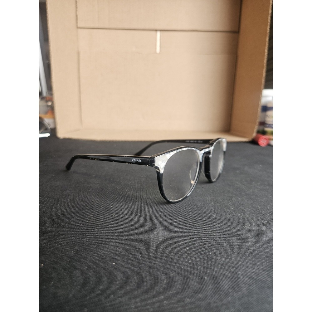 Nude A1020 Eyeglasses Frames 49-20-140 Black Clear Round Full Rim Made USA